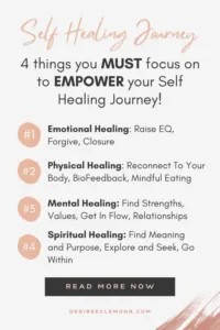 self healing journey meaning and the 4 areas to focus on Pinterest image when starting on a self healing journey, healing journey mental health, how to start a spiritual healing journey, emotional healing journey, physical healing journey, 