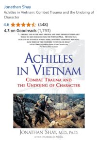 Cover of Achilles in Vietnam: Combat Trauma and the Undoing of Character by Jonathan Shay, depicting the psychological impact of war and PTSD in soldiers.