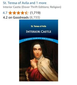 Interior Castle book cover by St. Teresa of Avila featuring a classic religious painting of a nun with a solemn expression.