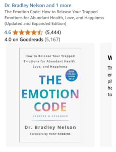 The Emotion Code book cover by Dr. Bradley Nelson with a white background and vibrant blue and pink text.