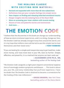 The Emotion Code book cover by Dr. Bradley Nelson with a white background and vibrant blue and pink text.