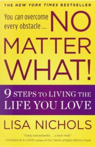 No Matter What! book cover by Lisa Nichols with bold yellow and purple text emphasizing resilience and success.