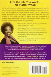 No Matter What! book cover by Lisa Nichols with bold yellow and purple text emphasizing resilience and success.